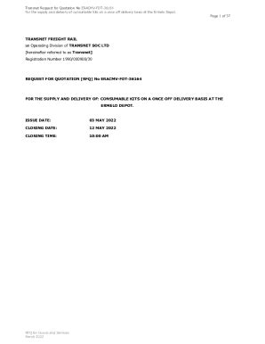 Fillable Online Transnet Request For Quotation No ERACMV FDT 36164 Fax