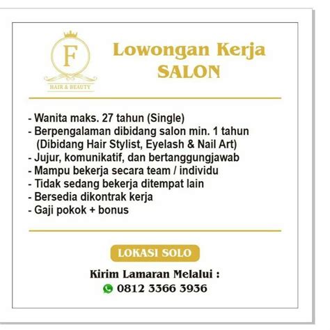 Lowongan Kerja April Stylist Salon F Hair Beauty Di Solo Info