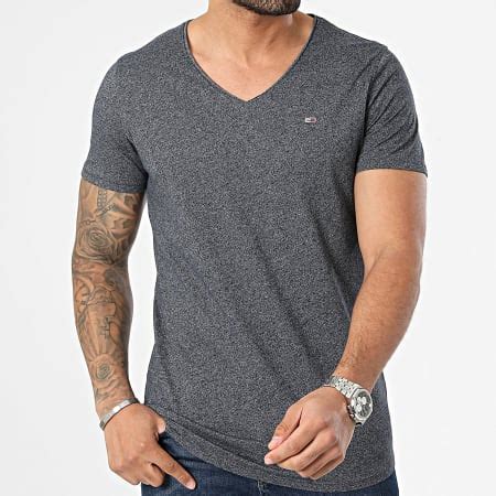 Tommy Jeans Tee Shirt Col V Jaspe 9587 Bleu Marine Chiné