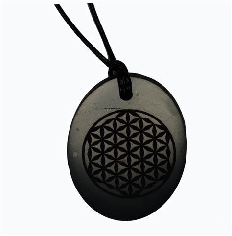 Shungite Emf Protection Necklace Flower Of Life Engraved Pendant Oval