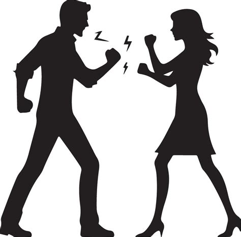 Minimal Angry Husband And Wife Couple Quarreling Black Color Vector