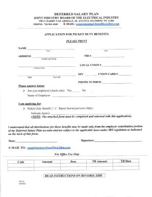 Fillable Online Deferred Salary Plan Application For Picket Duty Fax