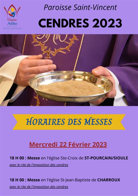 MESSES DU MERCREDI DES CENDRES 2023 Paroisse Saint Vincent Diocèse