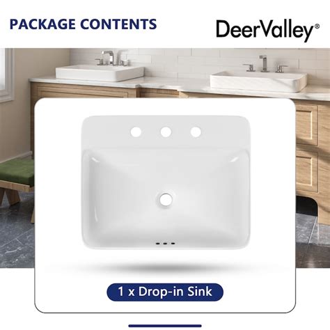 Deervalley Ceramic Drop In Rectangular White Bathroom Sink 23 82 In X