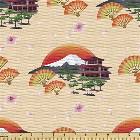 Ambesonne Japanese Fabric By The Yard Upholstery Mount Hill Pink