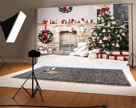 Kate 7x5ft Christmas Tree Backdrop Photography White Brick Fireplace