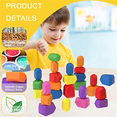 Pcs Wooden Sorting Stacking Rocks Balancing Stacking Stones Sensory