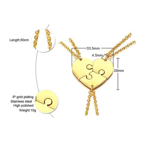 3 Pieces Stainless Steel Heart Puzzle Matching Necklace Set Etsy