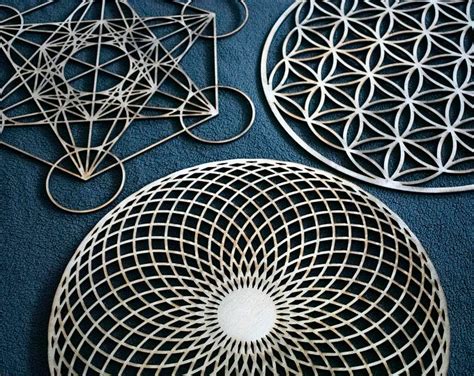 Sacred Geometry Wall Art Set Of 5 Flower Of Life Merkaba Etsy