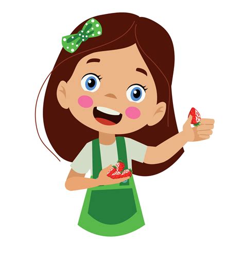 Cute Girl Eating Red Strawberry 14830566 Vector Art At Vecteezy