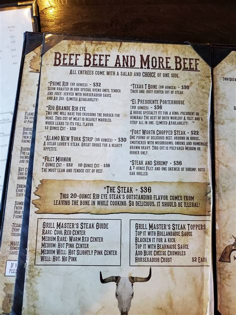 Menu at Alamo Steakhouse, Gatlinburg, 705 East Pkwy