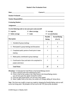 28 Printable Student Peer Evaluation Form Templates Fillable Samples