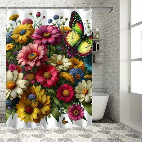 Dvbnli Small Stall Shower Curtain Floral Shower Curtain Wildflower