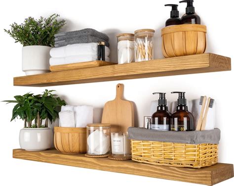 Xwne Wood Floating Shelves36 Inch Rustic Wood Wall Shelves For Bathroom Living Room