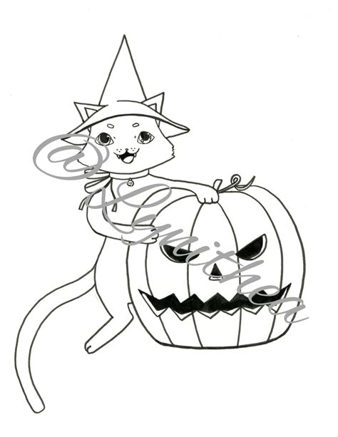 Cat Witch Coloring Page Printable Coloring Page All Ages Etsy