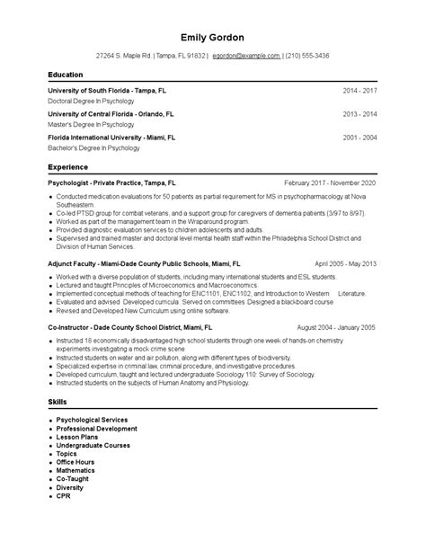 Psychologist Resume Examples And Tips Zippia