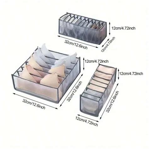 3 pièces Boîte de rangement en maille de nylon grise avec 11