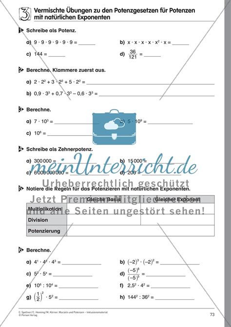 Potenzgesetze F R Nat Rliche Exponenten Meinunterricht
