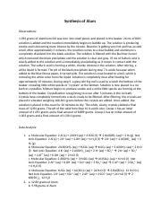 Synthesis Of Alum Docx Synthesis Of Alum Observations Grams Of