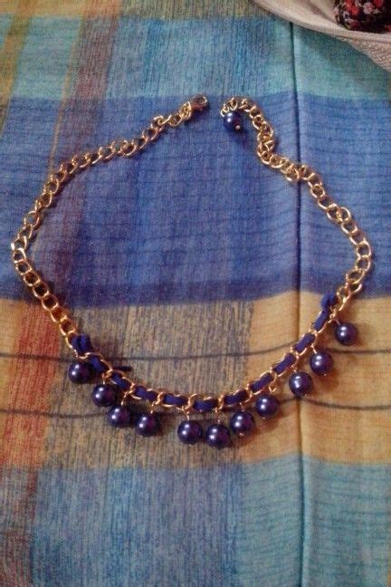 Collar Con Cadena Cord N De Gamuza Y Perlas Azules Collares Con