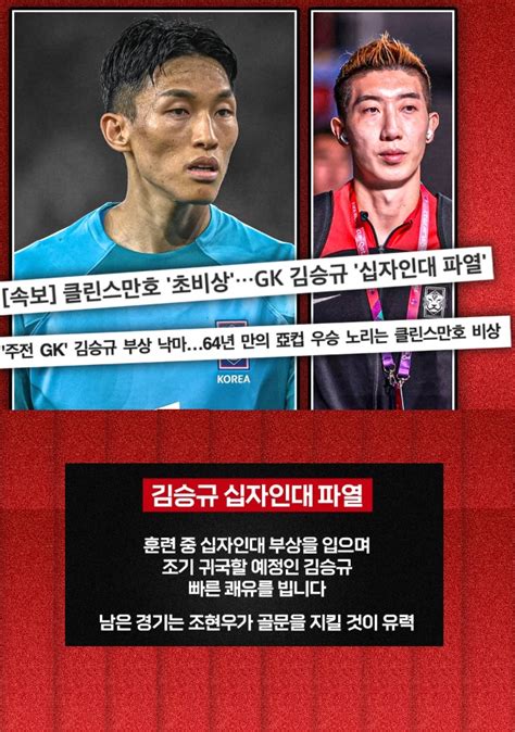 아시안컵 대한민국 대표팀 주전 골키퍼 김승규 십자인대 파열 귀국예정 Dogdripnet 개드립