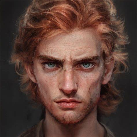 A Drawing Of A Man With Red Hair And Blue Eyes