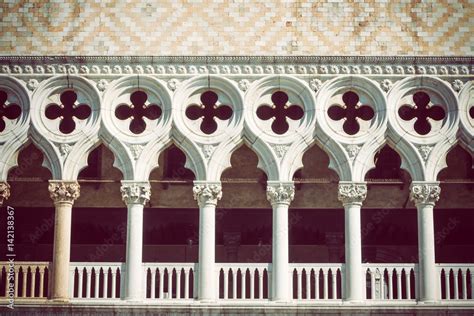 Architectural details of Doge`s Palace in Venice (Italy). Edited as a ...