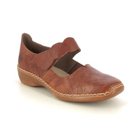 Rieker 41398 22 Tan Leather Womens Mary Jane Shoes