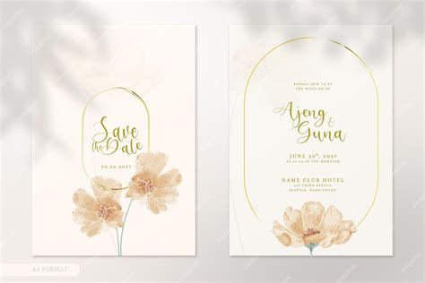 Premium Psd Simple Modern Wedding Invitation With Flower Watercolor