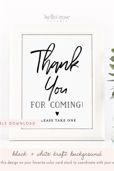 Thank You for Coming Printable Sign - Wedding Bridal Baby Shower