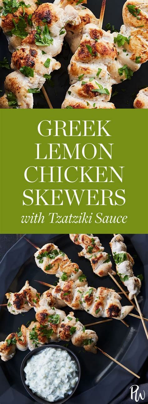 Greek Lemon Chicken Skewers With Tzatziki Sauce Decent Need To Let The Chicken Marinate Longer