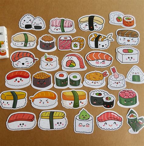 30 Kawaii Sushi Stickers, Cute Japanese Food Sushi Theme Stationery ...