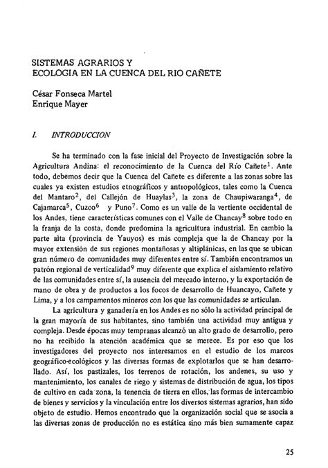 Pdf Sistemas Agrarios Y Ecología En La Cuenca Del Río Cañete