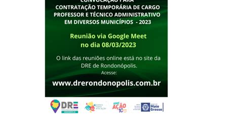 Convocação DRE Diretoria Regional de Educação de Rondonópolis