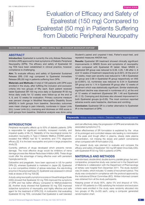 Pdf Evaluation Of Efficacy And Safety Of Epalrestat Mg Compared