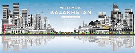 Premium Vector | Welcome to kazakhstan city skyline with gray buildings ...