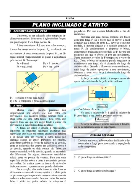 08 Plano Inclinado E Atrito Atrito Força