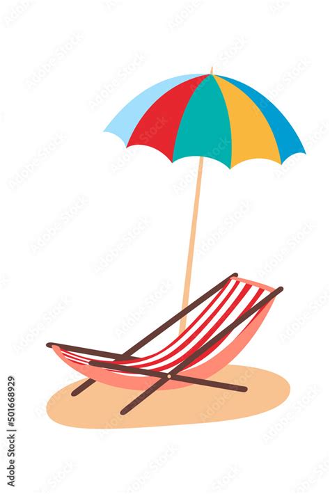 Beach Umbrella And Chair Vacation And Travel Concept Flat Vector