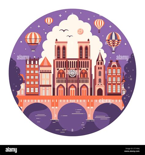 Hot Air Balloon Flying Over Paris Landmarks Stock Vector Image Art Alamy