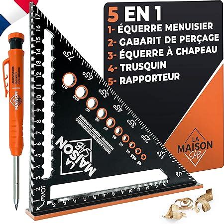 5 En 1 Equerre Menuisier 180 Mm Inclus Crayon Chantier