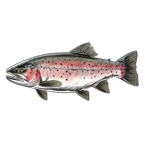 Detailed Penciling Rainbow Trout Vector Illustration In Pink And Silver Stock Illustration