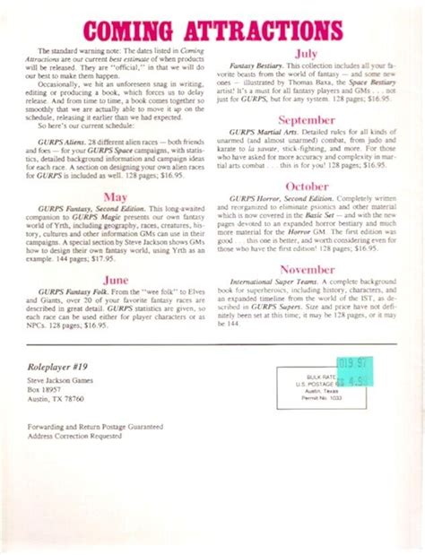 Roleplayer The GURPS Newsletter 19 1990 STEVE JACKSON GAMES