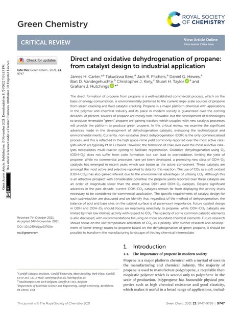 Pdf Direct And Oxidative Dehydrogenation Of Propane From Catalyst