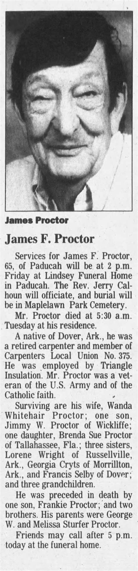 Obituary For James F Proctor Aged 65 ™