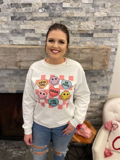 Checkered Candy Hearts Sweatshirt Caffeine And Chaos Boutique