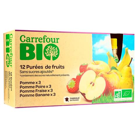 CARREFOUR BIO Compotes En Gourde Bio Assortiment Aux Fruits Sans Sucres