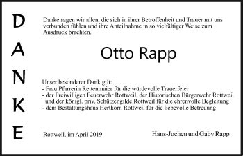 Traueranzeigen von Otto Rapp Schwarzwälder Bote Trauer