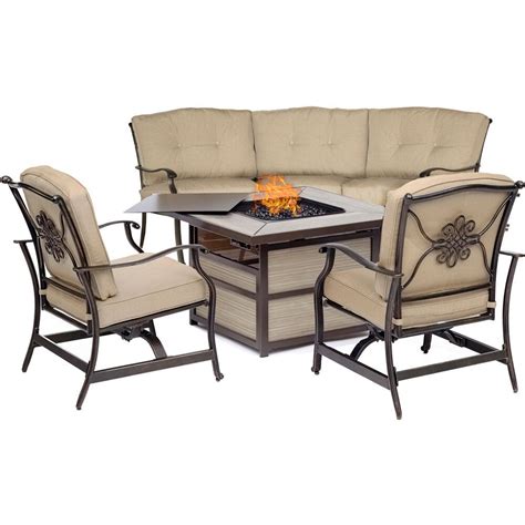 Hanover Traditions 4-Piece Aluminum Patio Fire Pit Seating Set with Tan ...