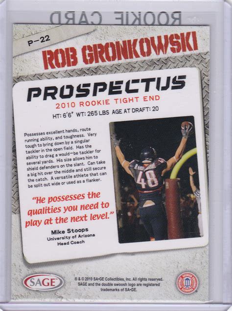 ROB GRONKOWSKI Prospectus 2010 ROOKIE CARD College Football RC Patriots