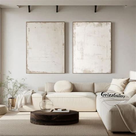 beige  white minimalist wall art modern milky white painting large
